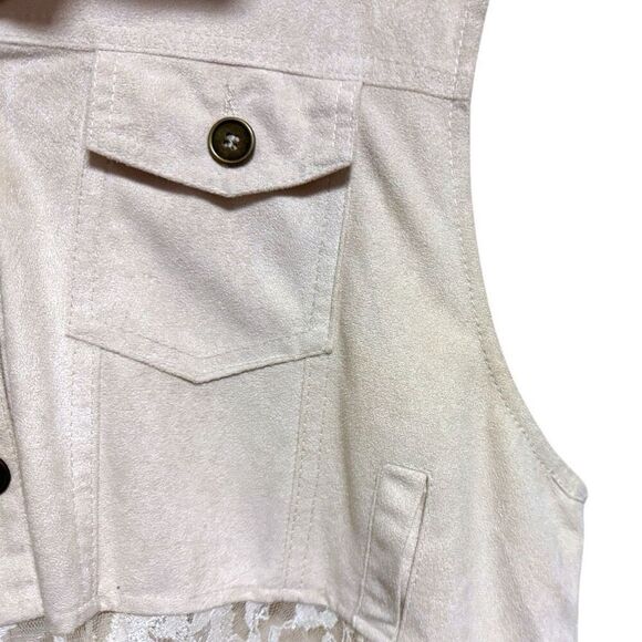 ORIGAMI Ivory White BOHO Western Sleeveless Cardigan Duster Suede & Lace Vest 2X - Picture 13 of 15